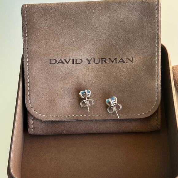 David Yurman Sterling Silver 6mm Chatelaine Stud Earrings Blue Topaz & Diamonds - Picture 6 of 9